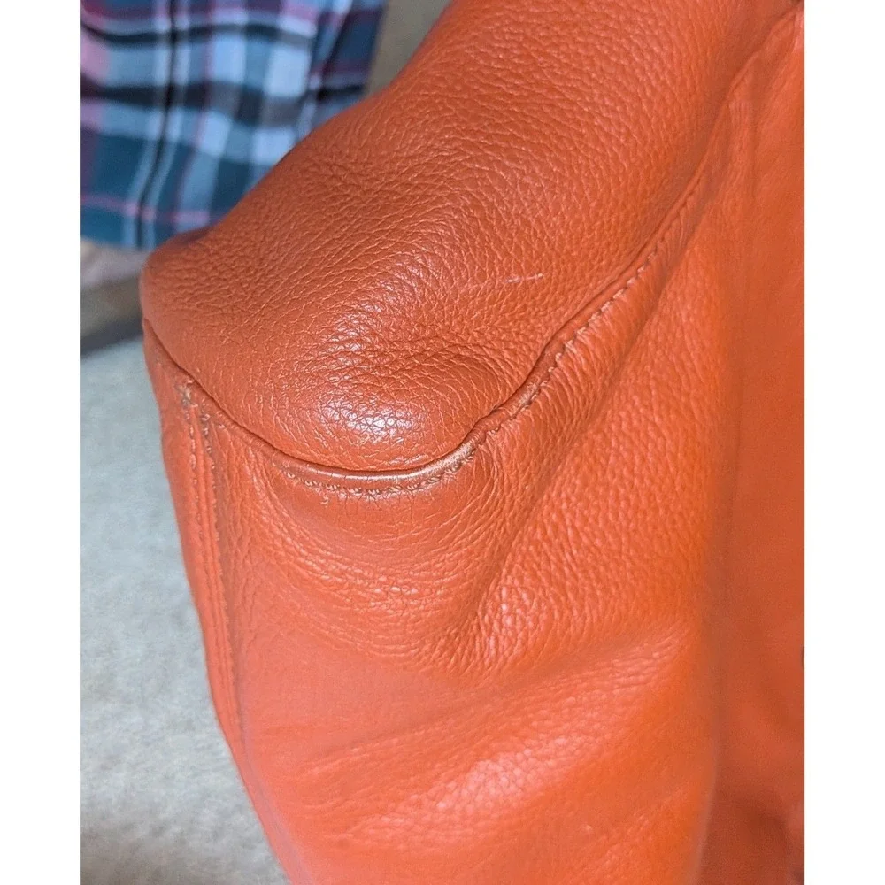 Michael Kors Tote Women Orange Pebbled Leather Shoulder Bag Medium Gold Hardware